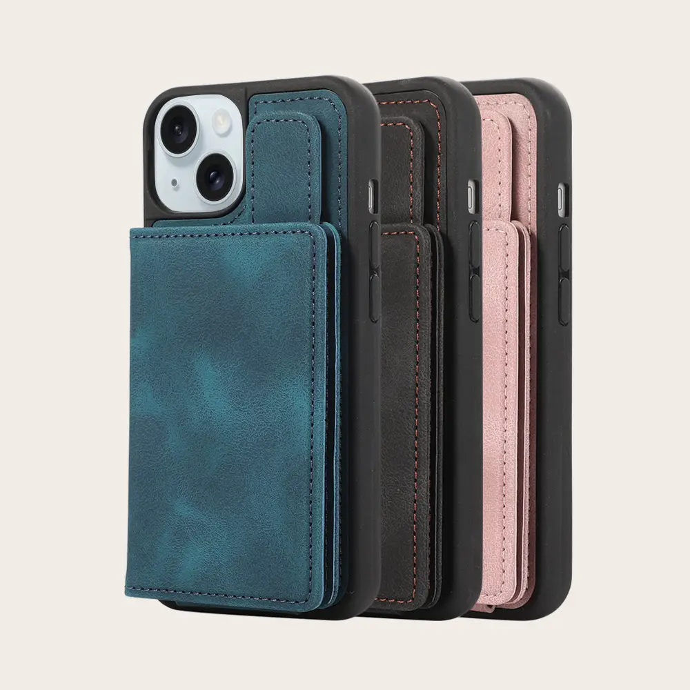 Customisable pu leather phone case with stand card slot for iPhone 15 pro max phone wallet case