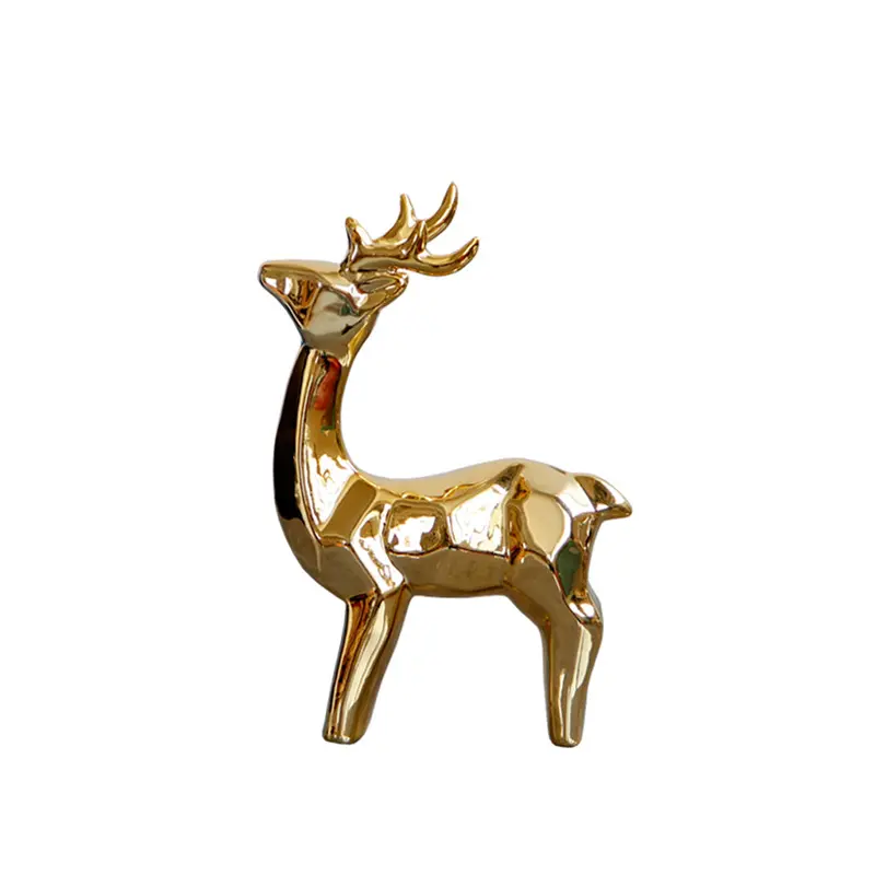 Figuritas de animales chapadas en oro de ciervo, miniciervo de cerámica, decoración para el hogar, adornos de Navidad