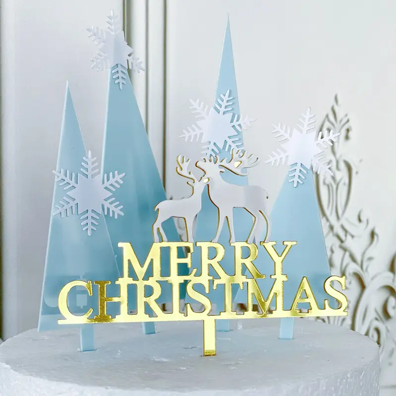 Merry Christmas kek Topper akrilik sevimli geyik noel kek Topper 2023 noel noel dekor parti kek süslemeleri XQA370