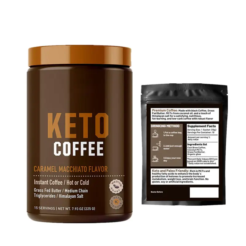 مصنع توريد بالجملة 100 جرام للنحافة قهوة منعشة منخفضة السعرات الحرارية قمع الشهية الفورية قهوة كيتو