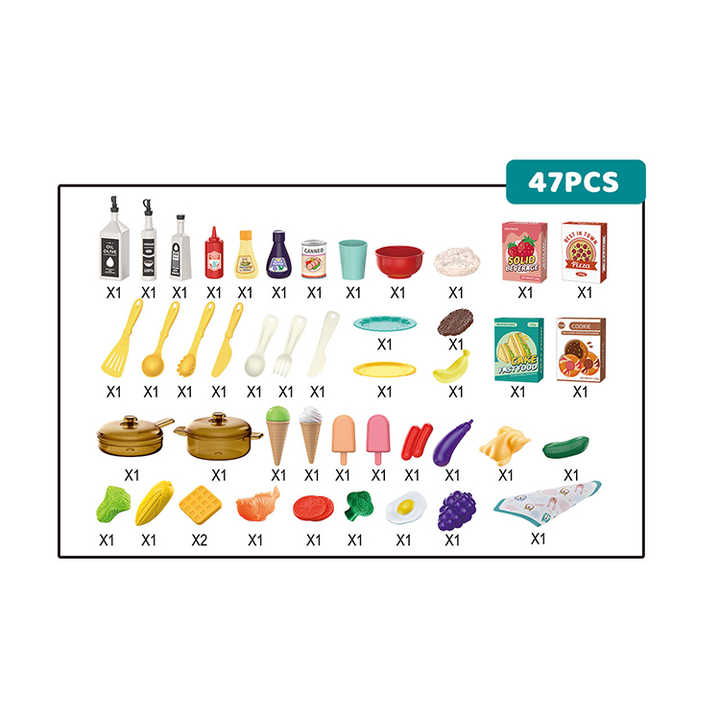 47pcs 82cm Big Kitchen Toy Set Plastic Spraying Kitchen Toy with Light and Sound Educational Kitchen Toys for Children
