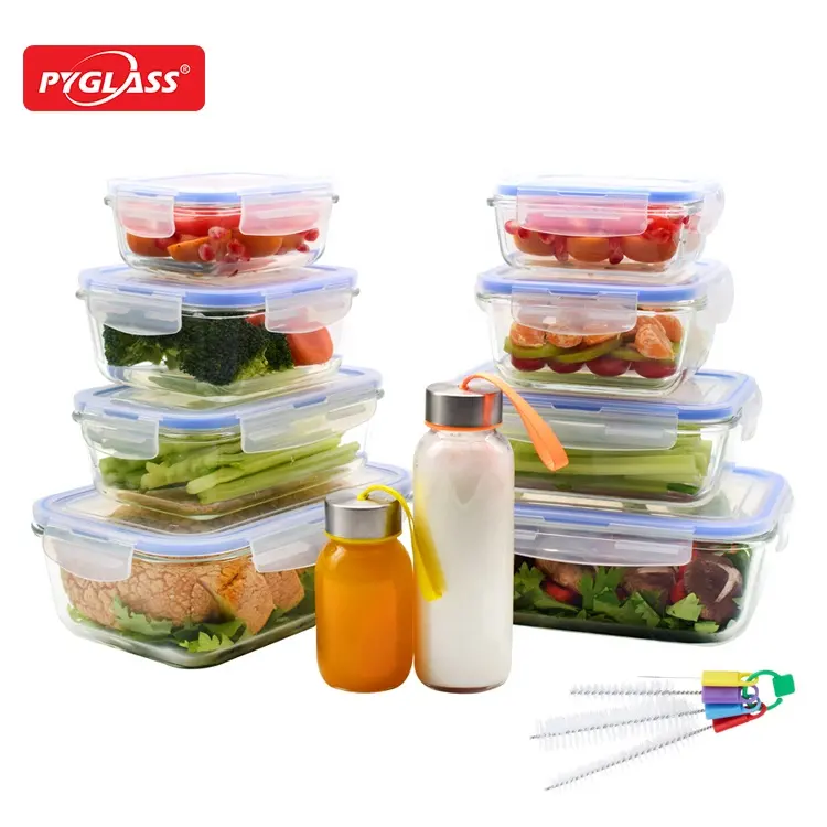 21 piece glass food container set/ High borosilicate glass with PP lid / microwave safe glass storage food container and bottle