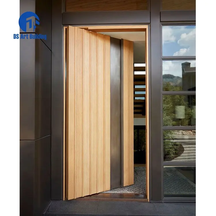 DS America-puerta Exterior principal para Villa, puerta de madera de diseño Simple con puertas de entrada, pivote de madera sólida moderna