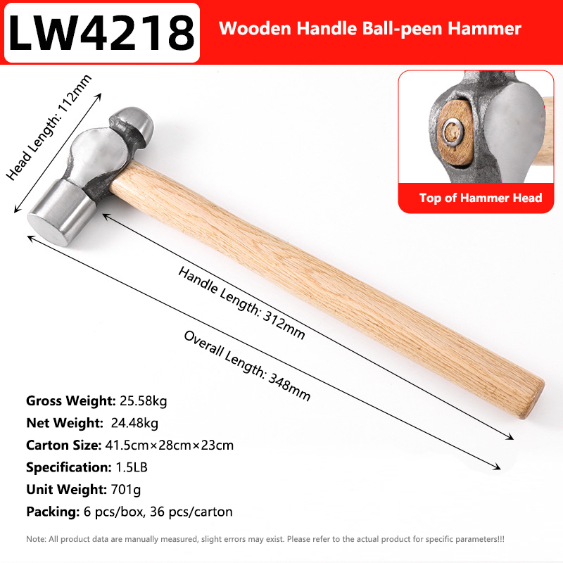 1.5LB Wooden Handle Ball-peen Hammer