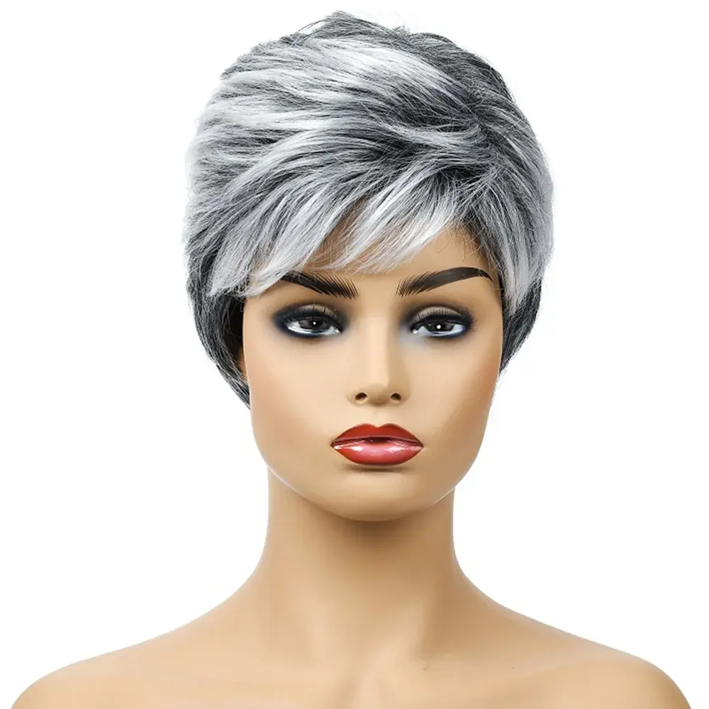 Short Gray Hairstyles Synthetic Heat Resistant Hairpieces Women's Fashion Wigs