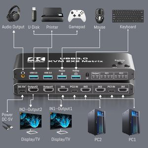 SYONG 2x2 4K HDMI2.0 KVM Matrix with 3.5mm Audio, 2 in 2 Out USB3.0 KVM Switcher Splitter Selector Box Remote Control &amp; Hotkey - Product Image 3