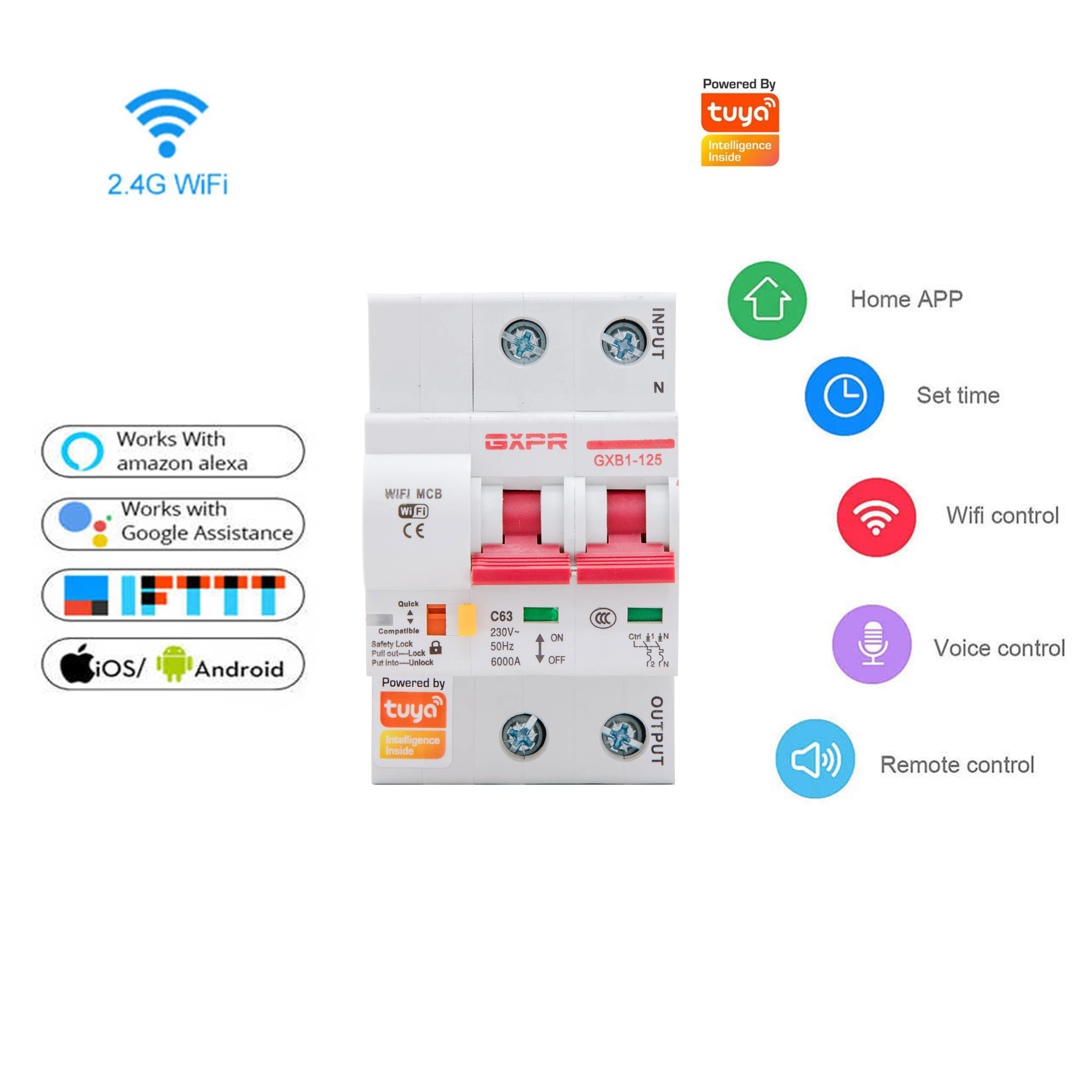 Guangxi Precision WiFi Wireless 1 polo 2 poli telecomando TUYA APP Mini interruttore mcb sovraccarico protezione da cortocircuito