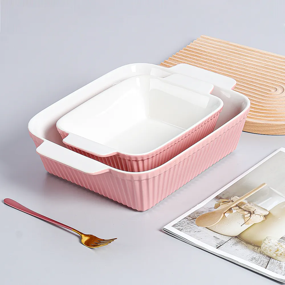 Kunden spezifische rechteckige Pfannen Nordic Bakeware Kochgeschirr-Sets Mikrowellen herd Safe BakeWare Tray Pans Keramik Backform Teller