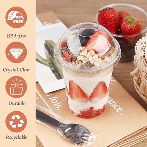 Toptan özel PET temizle plastik Parfait soğuk bardak eklemek ve kapaklar ile yoğurt meyve tatlı bardak
