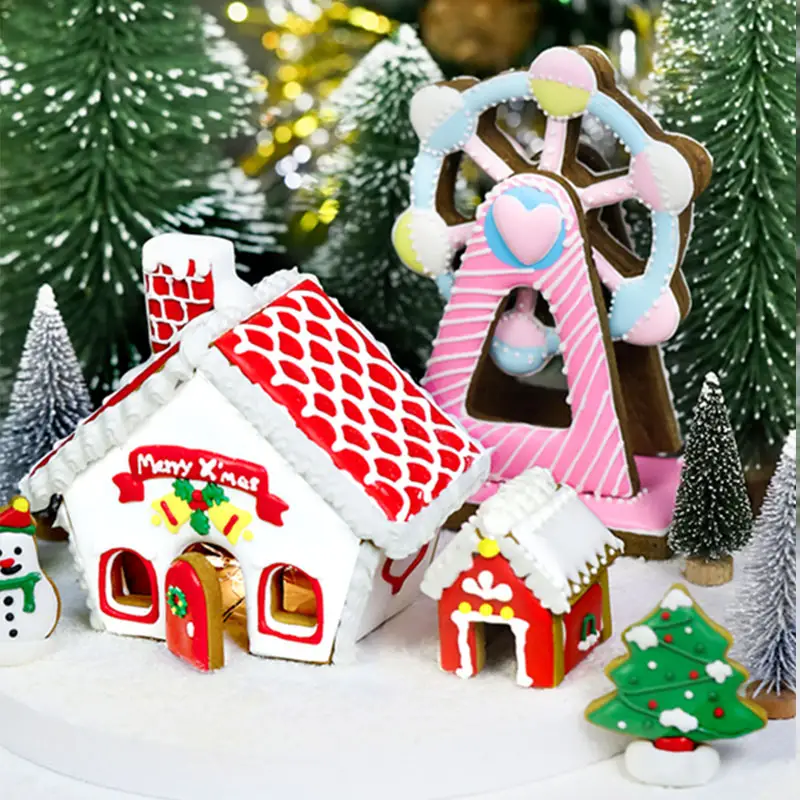 Galletas decorativas de Navidad, casa de jengibre, Kit de galletas