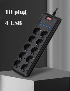 Presa multipla presa multipla slot a 10 vie spina prese elettriche 4 porte di ricarica USB interruttore ue cavo di prolunga 2m Home Office - Product Image 2