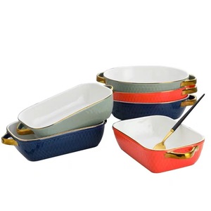 3-Color Ceramic <strong>Baking</strong> Tray Dish <strong>Golden</strong> Handles Multi-Shape Kitchen Bakeware Luxury Non-Stick Pan <strong>Baking</strong> Serving Restaurants - Product Image 5