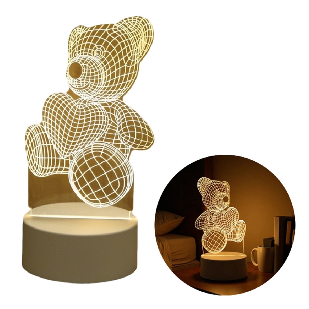 Wholesale 3D Optical Illusion Bear Acrylic LED Night Light