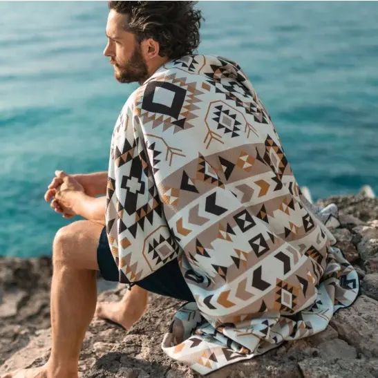 Custom recycled boho huge large luxury microfiber compressed sea tesalte good life checkered beach towel big with travel bag