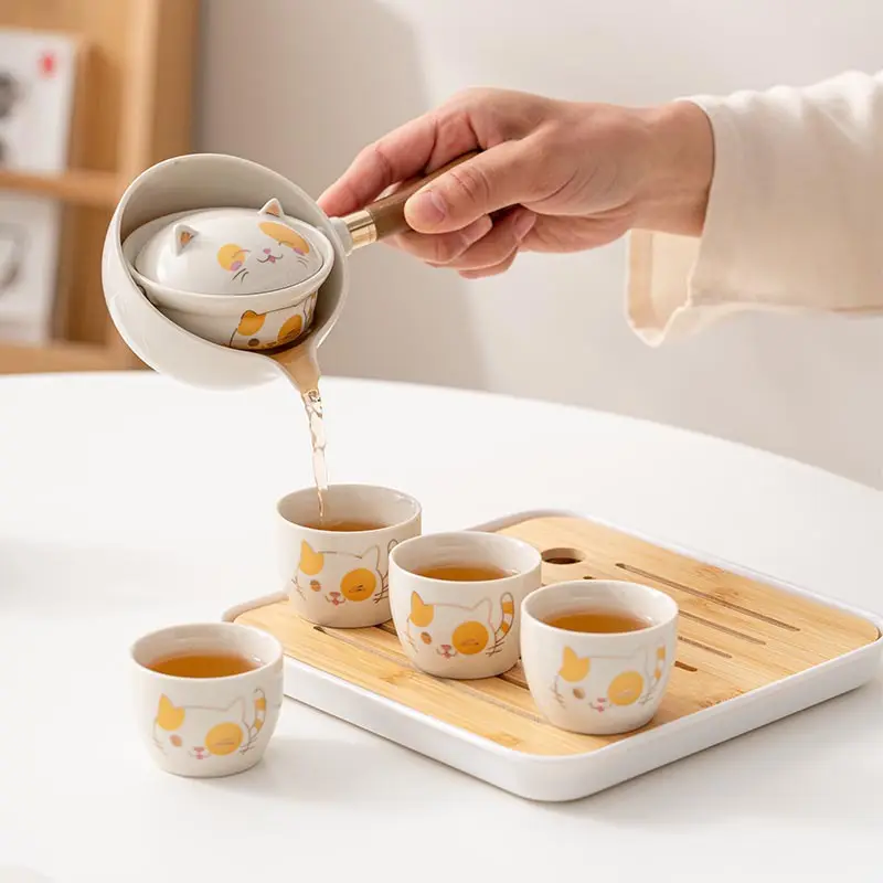 360 derece dönen yarı otomatik taşınabilir kung fu çay seti hepsi bir arada hediye çantası açık seyahat seramik çay seti çay seti porselen demlik