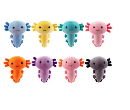 Brinquedo de pelúcia axolotl de 20cm 2023, brinquedo de pelúcia fofo e pelúcia axolotl colorido, pronto para enviar brinquedo de axolotl