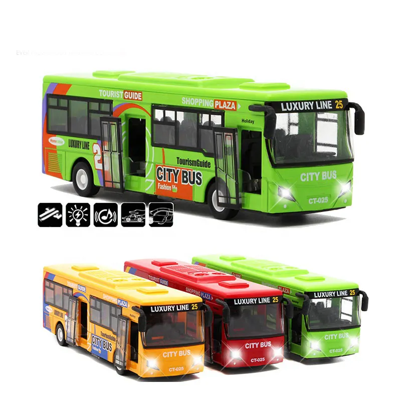 EPT 6Pcs Aleación de luz de la ciudad de sonido juguete en pequeño modelo de escala de los autobuses de la escuela, regalos de camiones de coches chico aleación chico fundición autobuses de juguete