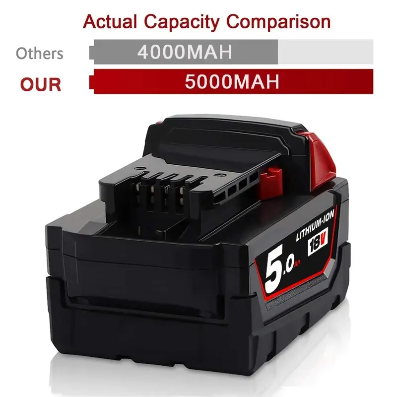 Batterie de remplacement pour perceuse sans fil 18V 6.0Ah pour Milwaukees M18 48-11-8/1850 48-11-8/1840 Batterie rechargeable pour outil électrique 6.0Ah