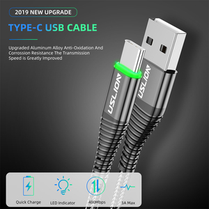 Fabrika sıcak satış yeni varış led yeşil ışık kablosu tip c hızlı şarj naylon tip c usb kablosu usb tip c 2m kablo - Product Image 3