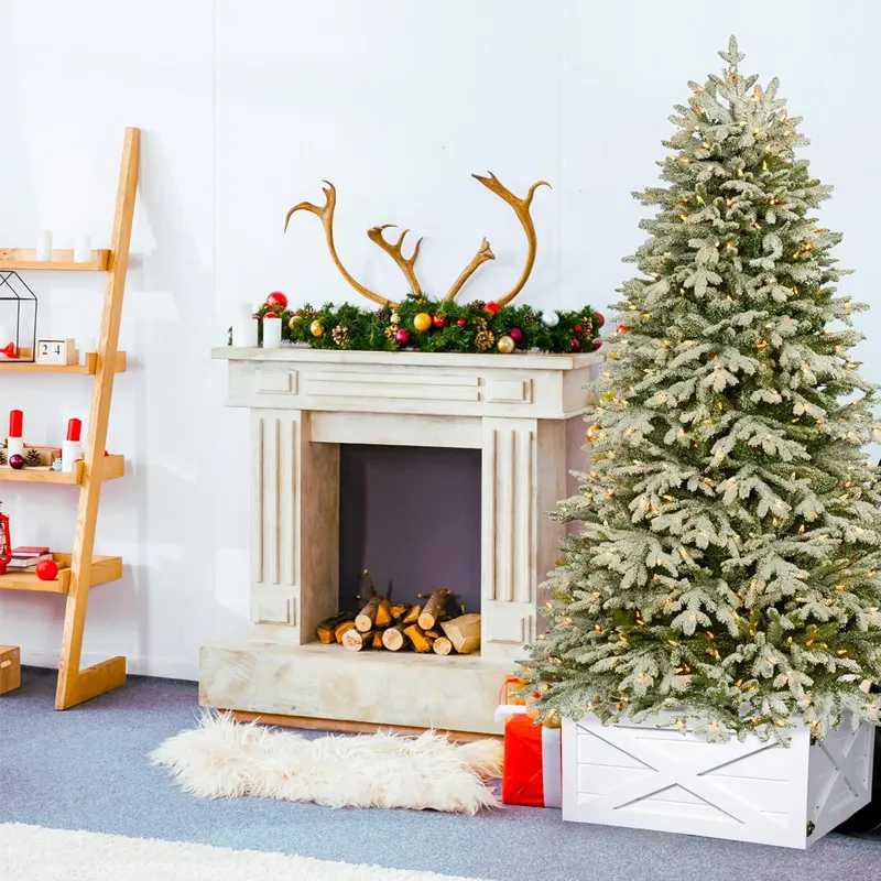 Collar de árbol de Navidad, base de árbol de madera duradera de 22 pulgadas, soporte de caja de falda de árbol hecho a mano