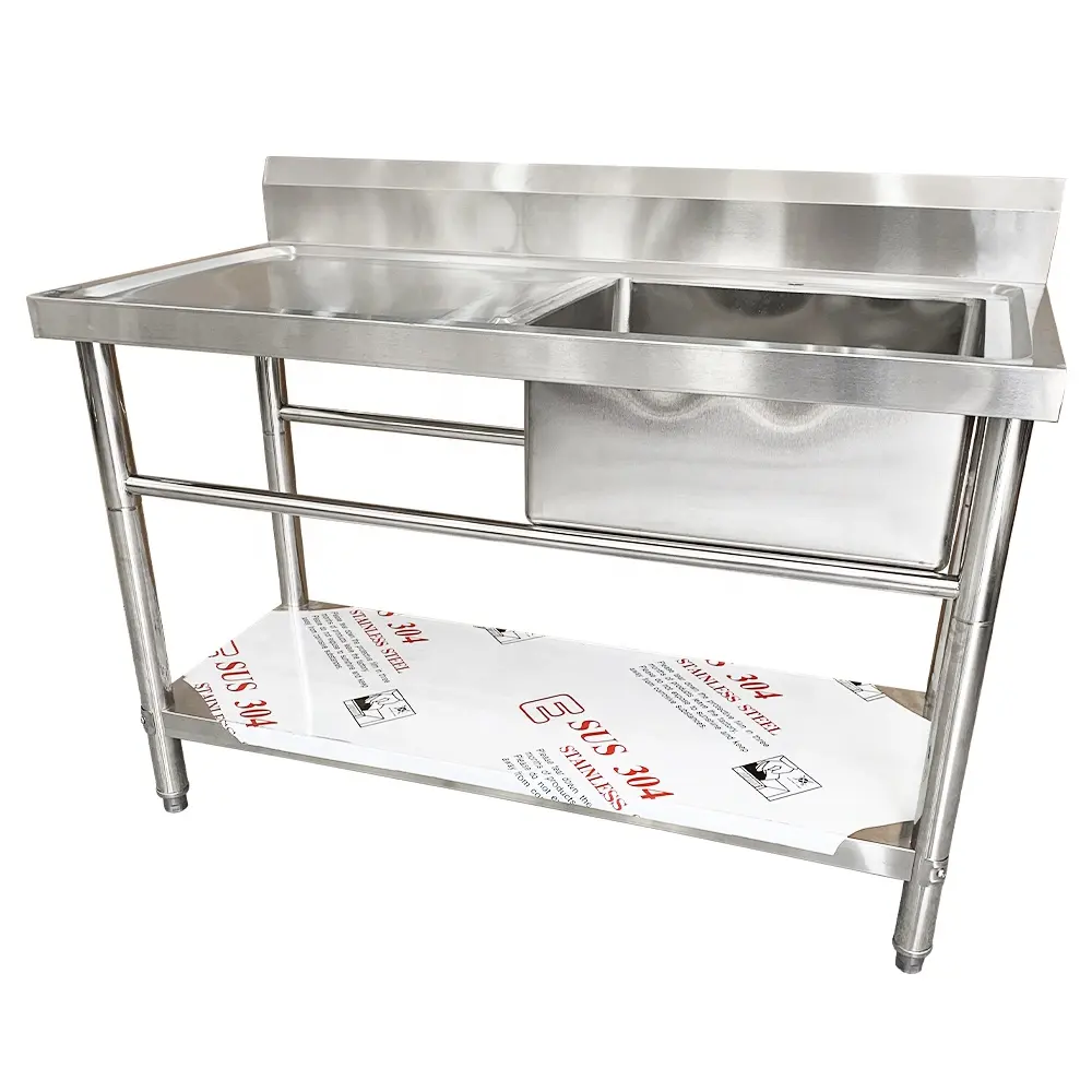 Stainless Steel League Wash Basin Restaurant Kitchen Work Table With Sink