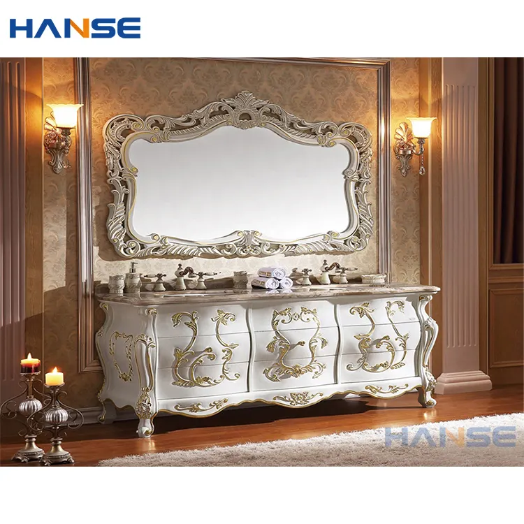 Ensemble complet classique de luxe meuble de salle de bain vanité de salle de bain européen américain italien français style antique vanité de salle de bain en bois massif