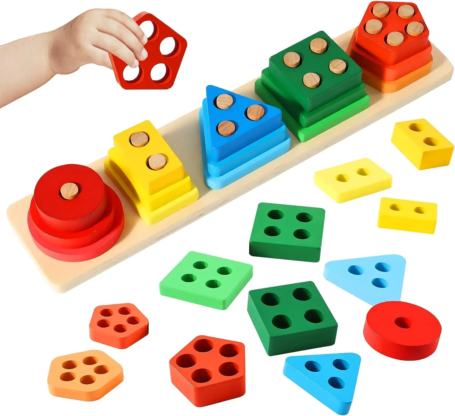 Wholesale Montessori Toys Shape Recognition Wooden Educational Geometric Sorting Stacking Toy Cheap Wooden Shape Sorter Stacker