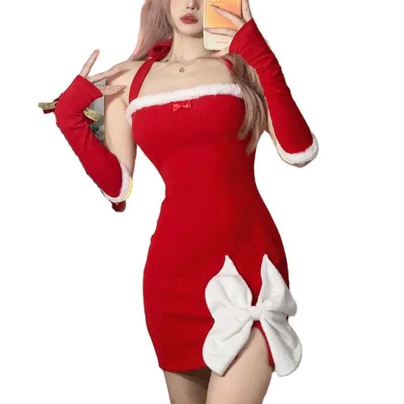 2022 donne babbo natale Cosplay Sexy Lingerie inverno caldo senza maniche Fancy Dress natale natale Halloween Party Costume