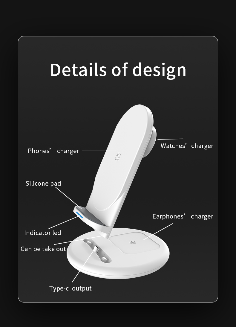 WiWU 3 in 1 wireless charger stand for mobile phone smart watch 20W fast charge desktop stand charger