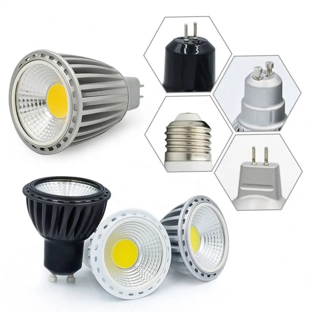 Mr16 carcaça de luz de led cob AC85-265V, 3w 5w 7w die-cast, copo de lâmpada de alumínio 12v fria/branca quente gu10 gu5.3