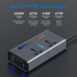 200瓦卡车快速车载充电器适配器12V 24V 220V PD C型插座3A输出电流，适用于苹果笔记本电脑USB at 5V/3A - Product Image 3