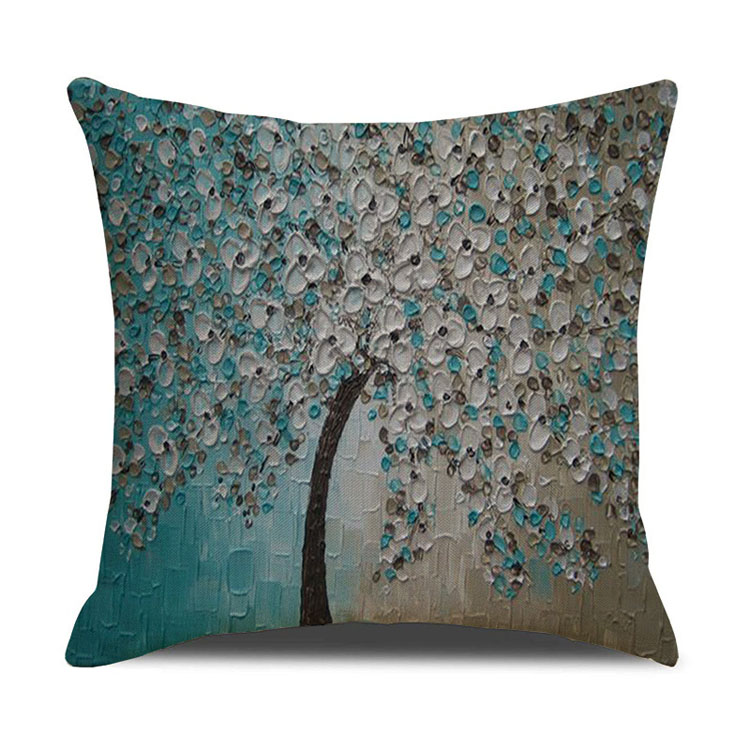 ins Nordic style oil painting tree print linen square pillow cover sofa bed cushion cover