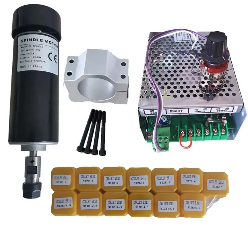 500W ER11 hava soğutmalı CNC mili Motor kiti PCB gravür için ER11 Chuck CNC 500W mili Motor güç kaynağı