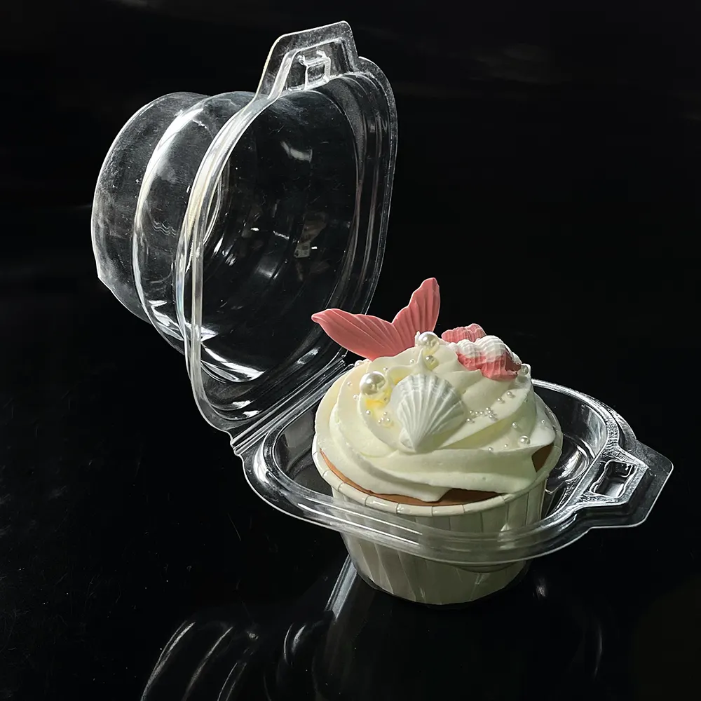 Ingrosso monouso in plastica incernierata/a conchiglia trasparente singolo/singolo cupcake contenitori