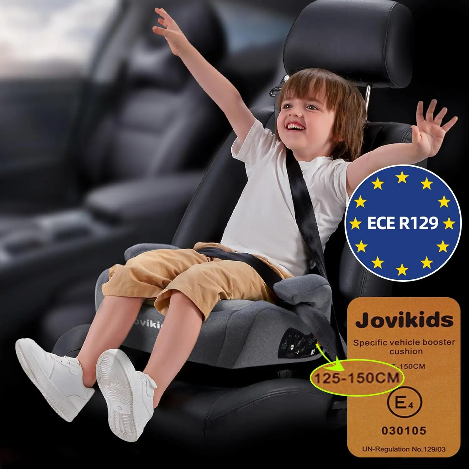 Jovikids penguat kursi perjalanan, ringan kualitas tinggi dengan ISOFIX ECE R129 untuk 125-150Cm