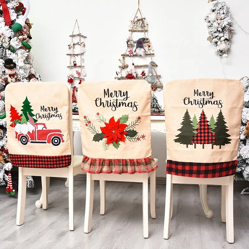 Adornos navideños para decoración del hogar, cubierta trasera para silla de Papá Noel, árbol de Navidad