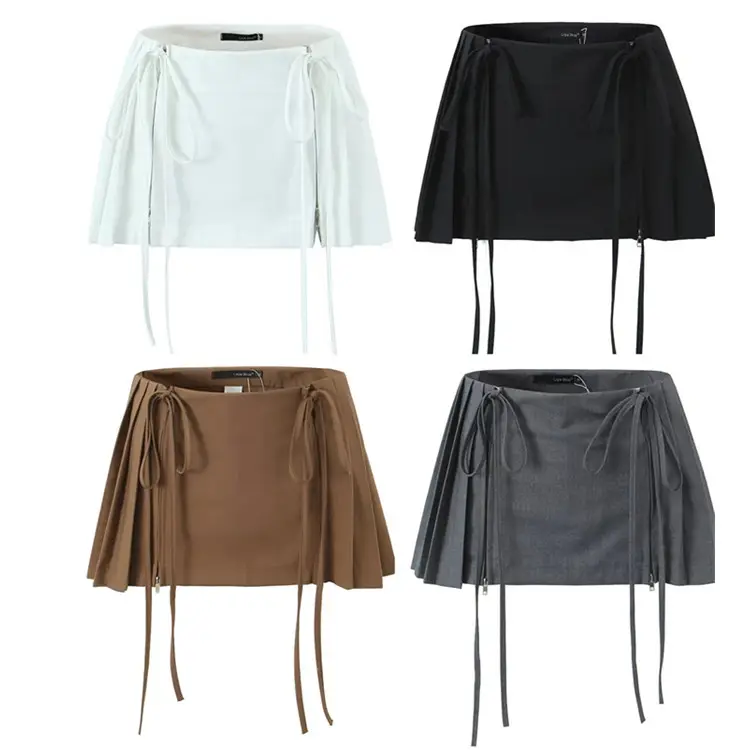 2023 hoch taillierte Reißverschluss-Plissee-Shorts Summer Solid Color Falten rock Shorts Neuheiten Damen falten Minirock Kurze Röcke