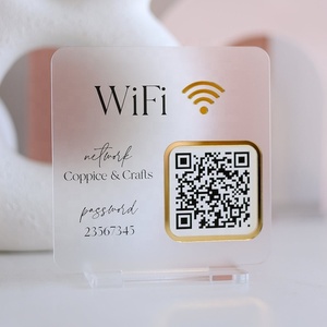 Custom 5&quot;x5&quot; Plastic Wifi QR <strong>Code</strong> with Base Acrylic Wifi Sign Scan for Wifi for Guests Shop Decoration Ideas Travel Agency - Product Image 2