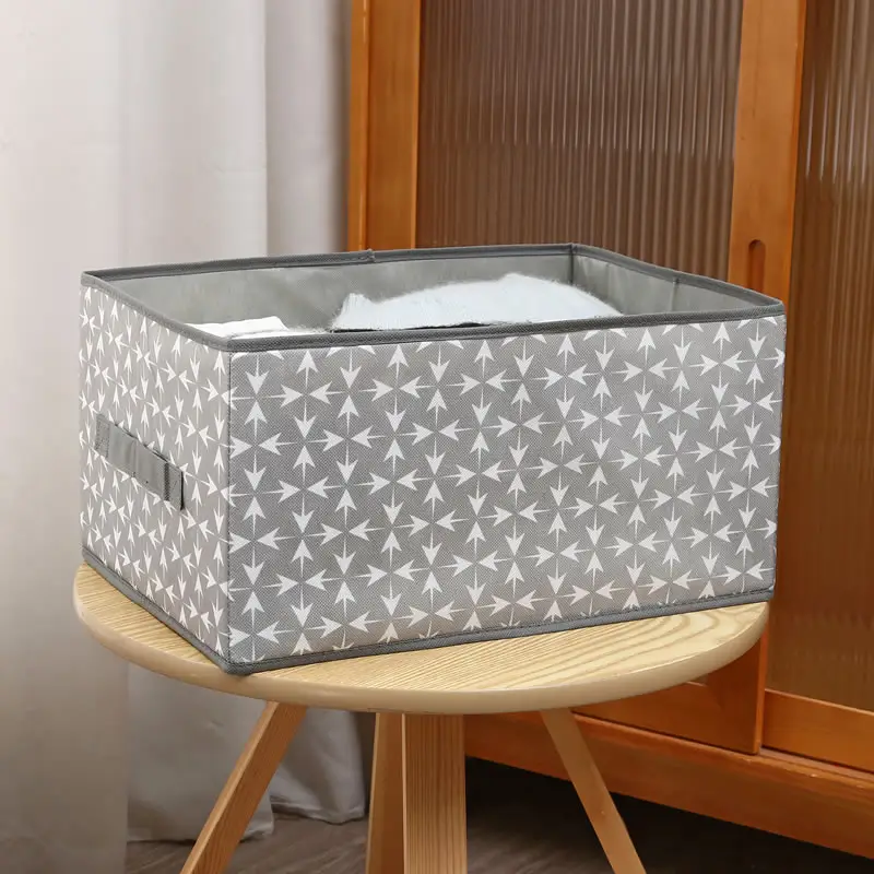 Pieghevole tessuto di lino grigio scatole di immagazzinaggio quadrati cesti di carta con intagliato Technics abbigliamento lavabile casa armadio Organizer