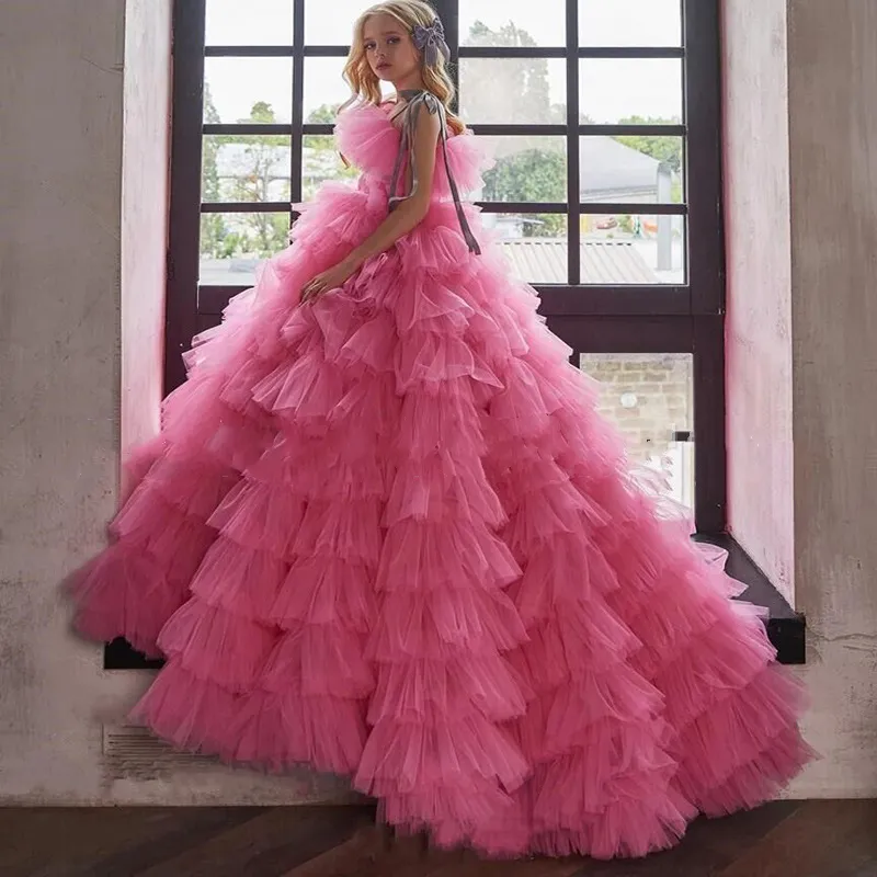 Niños cena de lujo fiesta vestido de graduación caliente Rosa princesa tul pastel vestidos niños niñas actuación boda vestidos hinchados