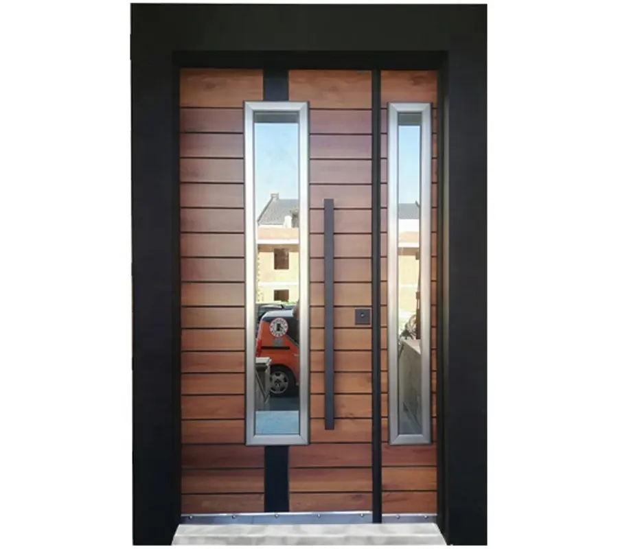 Porta blindata in acciaio stile aperto a battente ultima porta d'ingresso principale della Villa di Design con caratteristiche in legno e vetro