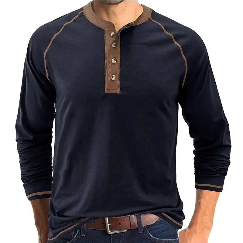 ढीले फिट टी-शर्ट पुरुषों हेनली शर्ट 5% स्पैन्डेक्स सादे होम्ब्रे लंबी आस्तीन उच्च गुणवत्ता 35% पॉलिएस्टर 60% कपास खाली टी शर्ट