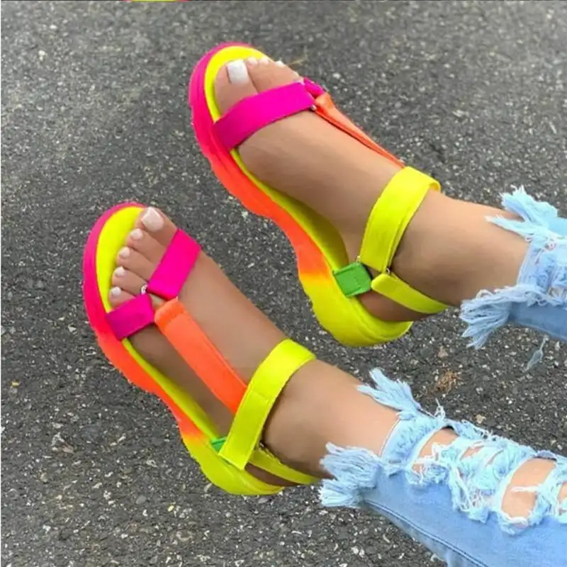 Wish Cross-border Plus size scarpe da donna estate nuova moda sandali piatti sandali da donna Color arcobaleno