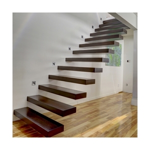 Prima定制现代设计室内浮动楼梯，带木塑材料别墅或公寓栏杆 - Product Image 1