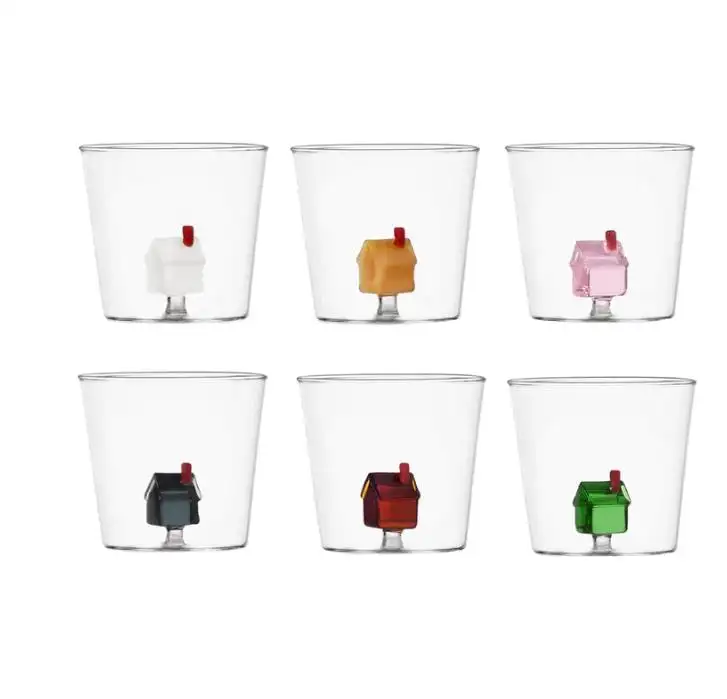 Tazas de café de cristal personalizadas, modelo de Casa de color 3D DE ALTO borosilicato, dentro del té, venta al por mayor