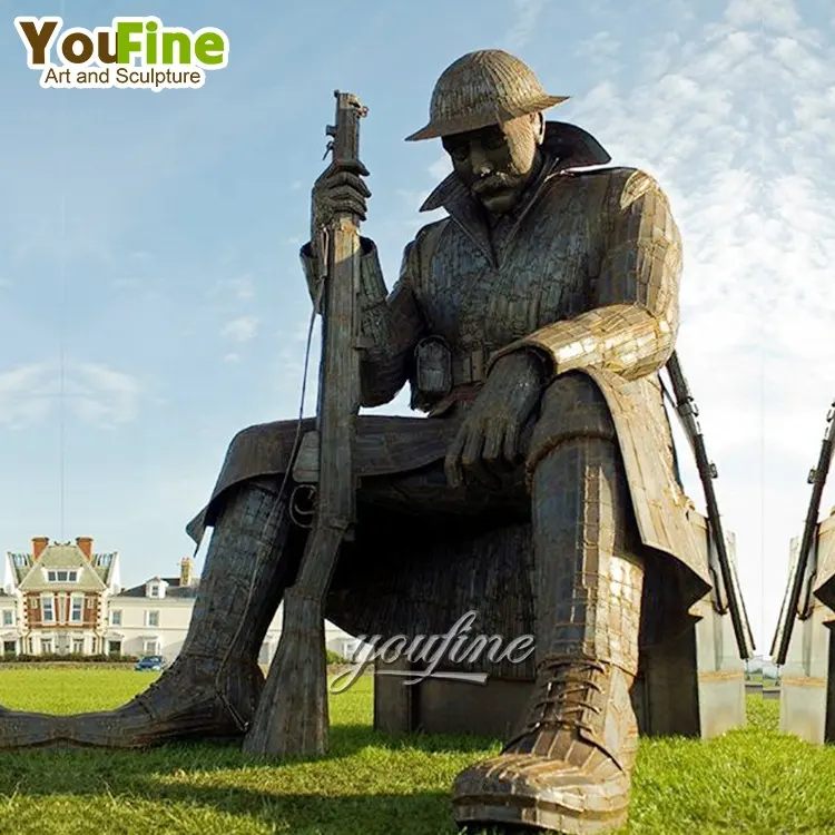 Estátua de soldados bronze britânica do tamanho de vida do metal na segunda guerra mundial