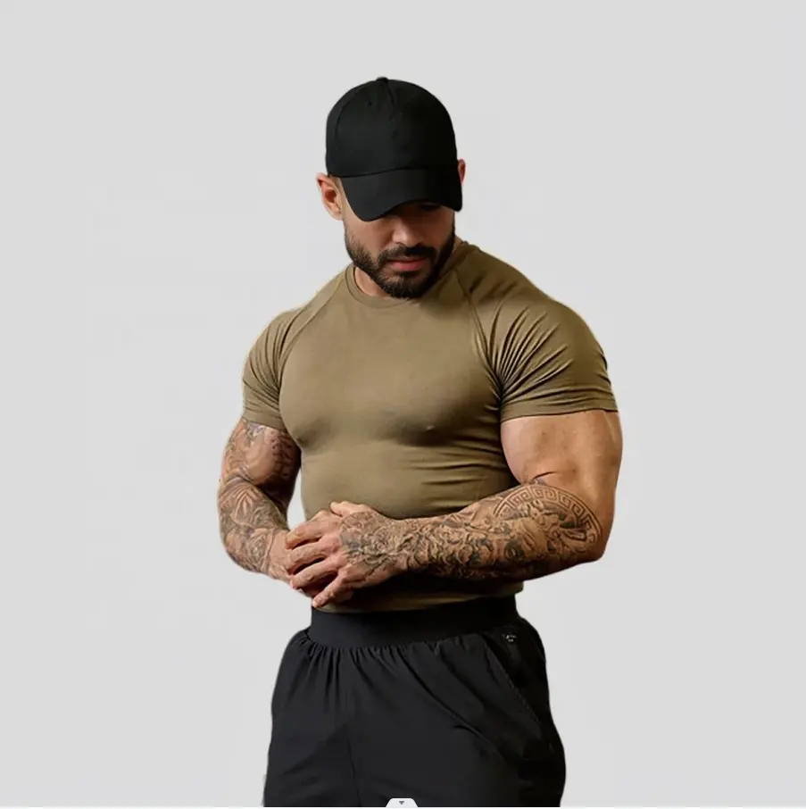 Camiseta masculina Slim Fit Gym para homens, roupa de treino com logotipo personalizado, fitness esportiva lisa e muscular personalizada