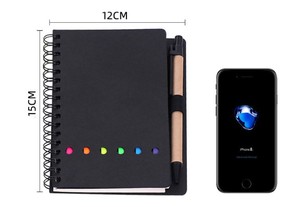 ホルダーにペンが入った裏地付きメモ帳、付箋、ページマーカーカラーインデックスタブフラグ、4.73 "x5.9" クラフト紙カバー小さなポケット - Product Image 5