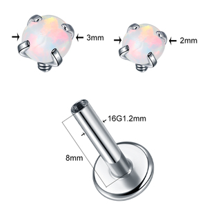 G23 titanyum 2mm 3mm Opal üst dahili dişli pençe ayarı Labret Monroe dudak çıtçıt sarmal kıkırdak Tragus küpe Piercing - Product Image 6