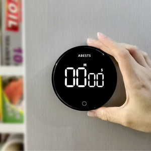 OEM grande Timer da cucina digitale rotondo nero Timer da cucina girevole conto alla rovescia magnetico con supporto in materiale plastico - Product Image 3